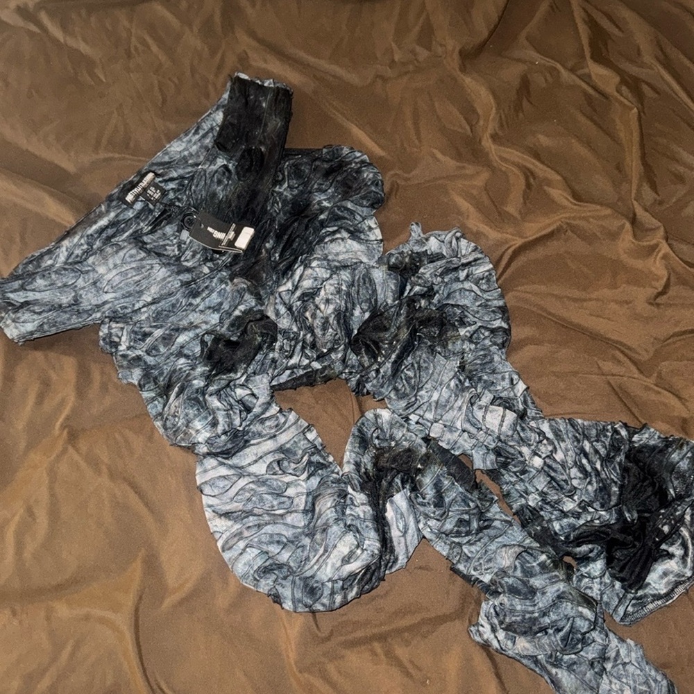 PLT Charcoal Tie Dye Burnout Cut-Out Side Flared Trouser